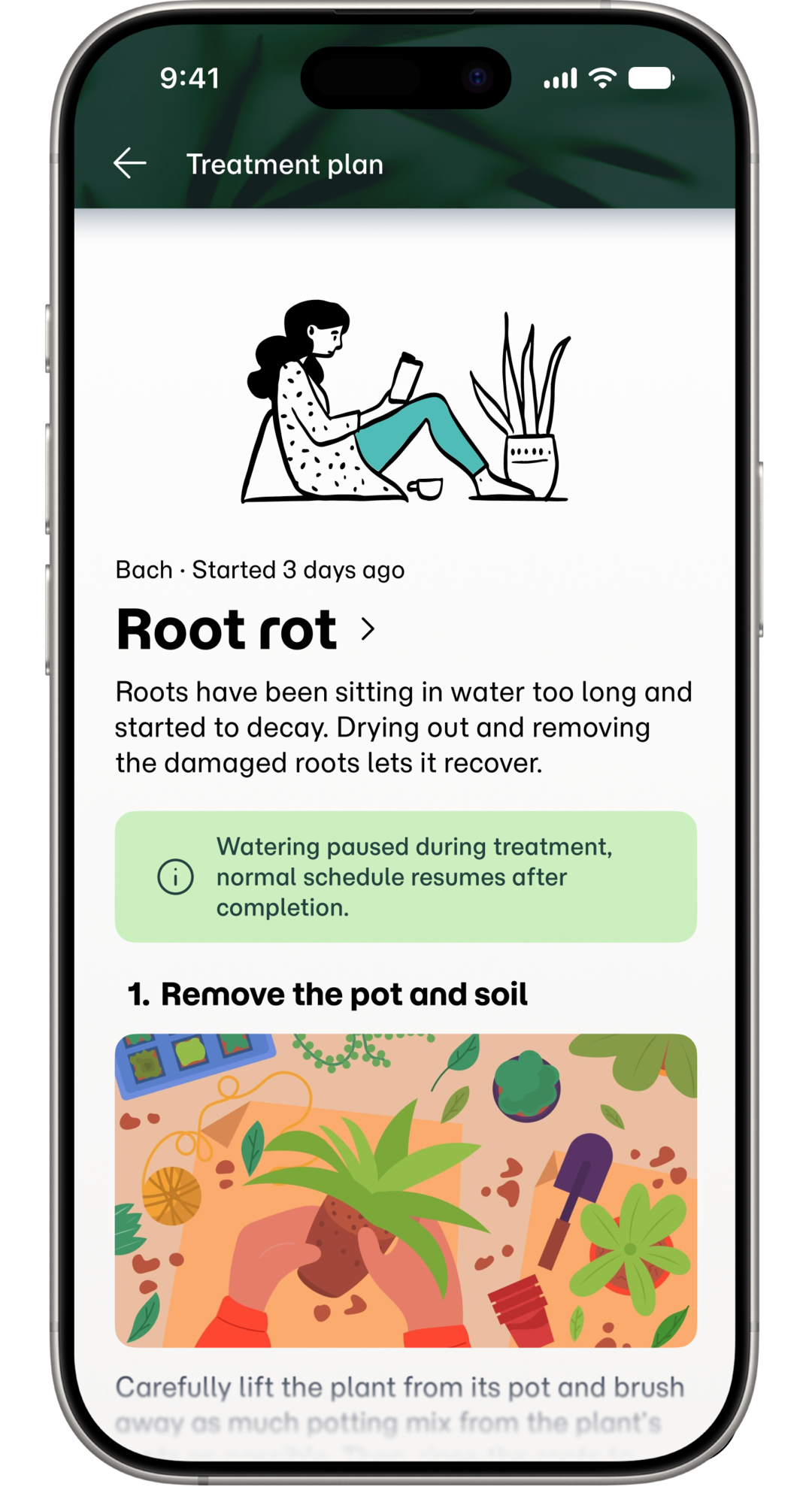Screenshot of the treatment plan screen